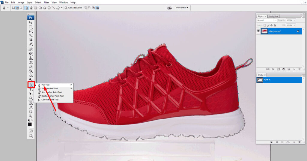 how to add shadow in photoshop Step 1 clipping path pen tool