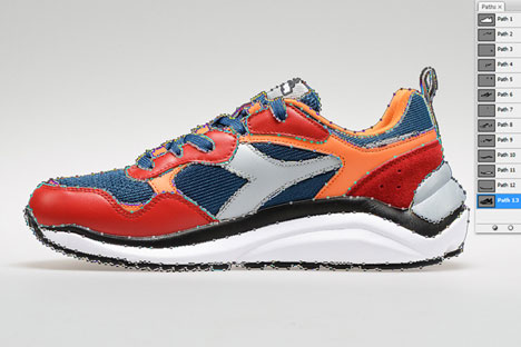 multi clipping path service applied on a shoe