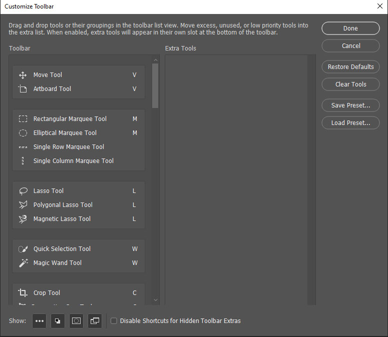 how to use photoshop tools add or remove tools in toobar