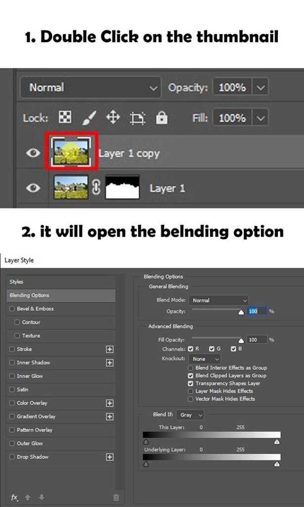 photoshop sky replacement open blending option